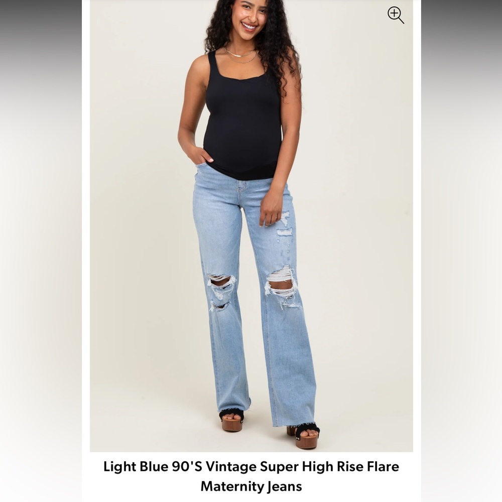 Pinkblush Light Blue Distressed High Rise Flare Maternity Jeans